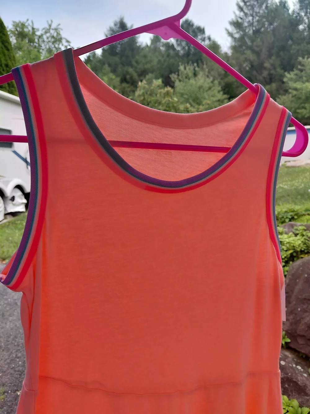 New Children's Place Coral Sleeveless Tank Dress with Multi-Stripe Trim